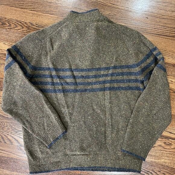 Hart Schaffner Marx Lambswool Quarter Zip Pullover Sweater Mens L Green Stripe - Picture 2 of 7